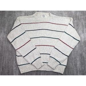 Vintage Sears Sweater Adult Large Striped Heavy Knit Sweatshirt 90s Made in USA